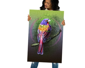 Illustrated Painted Bunting Bird Poster - Home Decor Wall Art Print