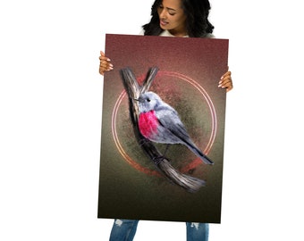 Illustrated Rose Robin Bird Poster - Home Decor Wall Art Print