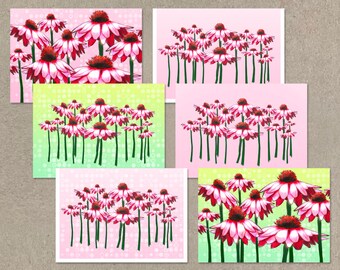 Field of Pink Daisies Greeting Cards, Assorted All Occasion Note Cards, 5x7 inch, Blank Inside, with Envelopes