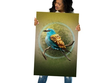 Illustrated European Roller Bird Poster - Home Decor Wall Art Print