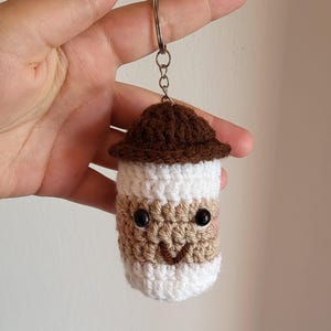 Crochet coffee cup keychain, Handmade crochet coffee amigurumi for keychain, Crochet bag accessories, Handbag charm