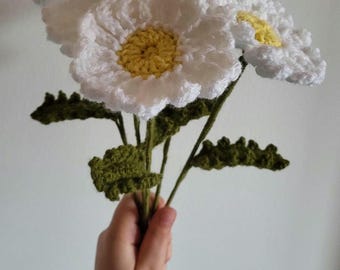 Handgjord virkad prästkrage, stickad prästkragedekoration, virkad blombukett, eviga blommor