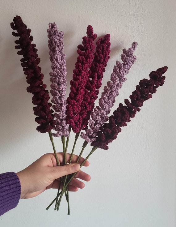 Lavande crochet, bouquet fleurs crochet, fleurs tricotées, décoration de maison, décoration de bureau, fleur de lavande