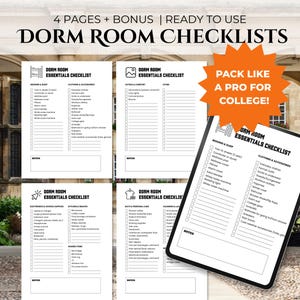 College Dorm Room Essentials Checklist for Freshman, Packing Checklist, Cleaning Checklist, Printable Supply List for Girls and Guys