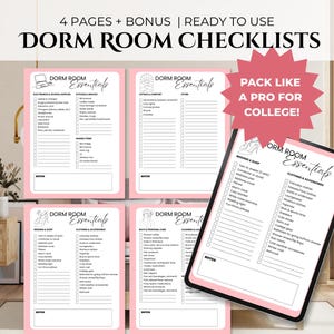 College Dorm Checklist for Freshman Girl, Packing Checklist, Cleaning Checklist, Printable Supply List for Dorm Room