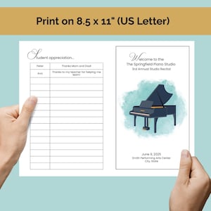 Editable Music Recital Program Template – Canva Editable | Piano Theme ...