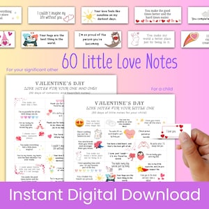 60 pequeñas notas de amor / Día de San Valentín / Notas para la lonchera / Notas románticas / Notas de amor imprimibles / Notas de amor para él / Notas de amor para niños