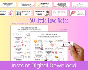 60 Little Love Notes | Valentine's Day | Lunchbox Notes | Romantic Notes | Printable Love Notes | Love Notes for Him | Love Notes for Kids