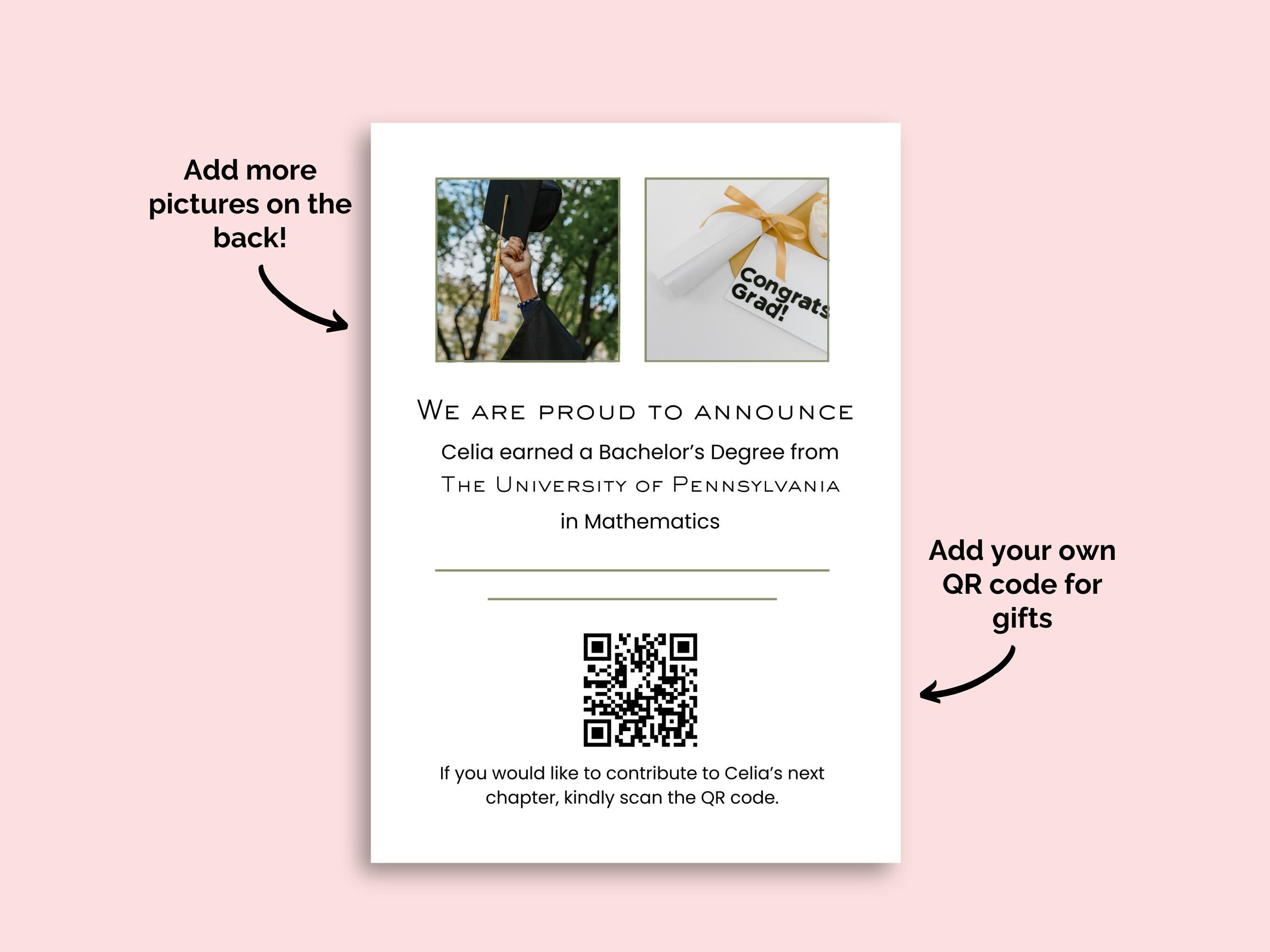 EDITABLE QR Code Graduation Announcement | Modern Minimalist Editable ...