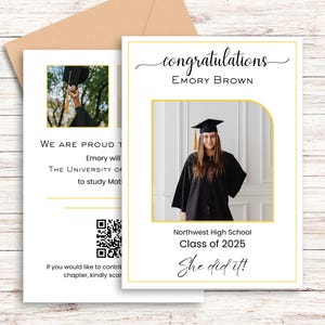 EDITABLE High School Graduation Announcement – Modern Minimalist Editable Template with Photos & QR Code