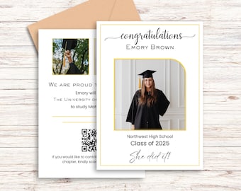 EDITIERBARE Abitur-Ankündigung - Moderne minimalistische bearbeitbare Vorlage mit Fotos & QR-Code
