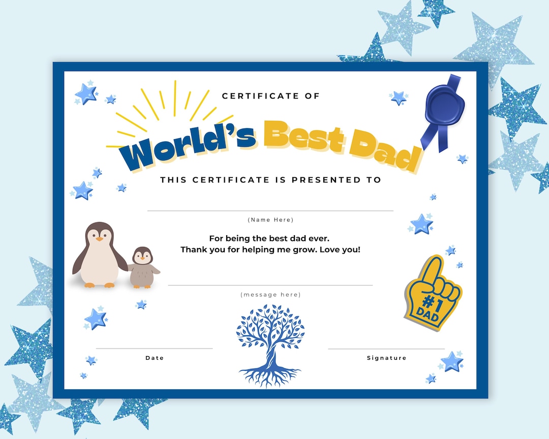World's Best Dad Certificate – Printable Father's Day Gift for Dad ...