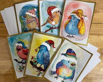 Holiday Cards Set: 6 Colorful Bird Edition