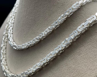 925 Sterling Silver White Byzantine Chain Necklace, Square Italian Byzantine Chain, Viking Bali Chain, Elegant Women Gift Chain, Gift Him