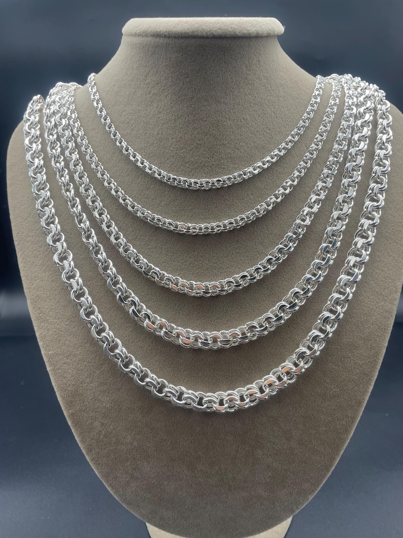 925 Sterling Silver Rolo Belcher Chain Necklace, Men's Chunky Silver ...
