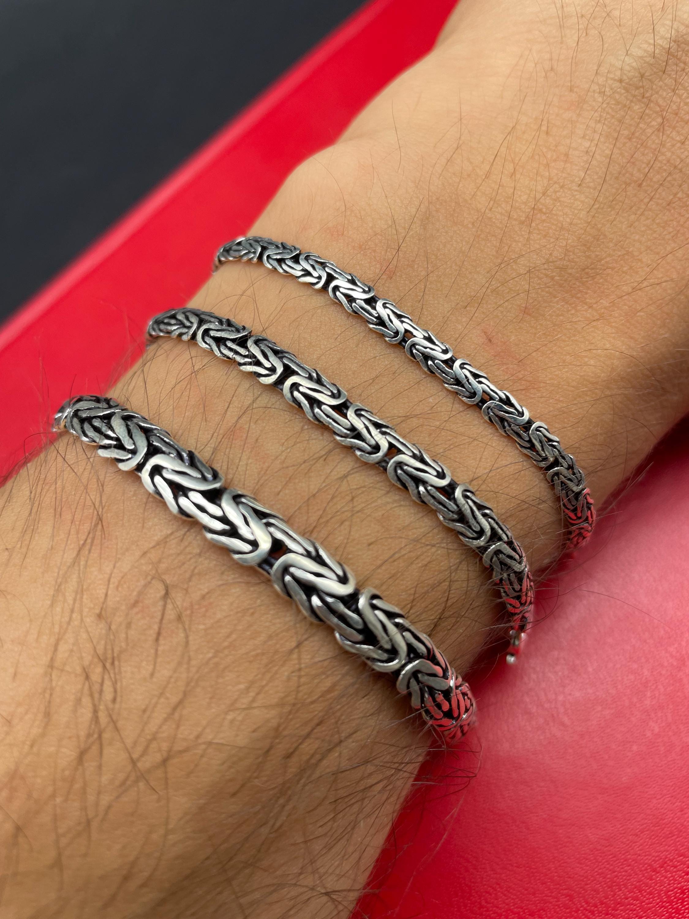 925 Sterling Silver Oxidized Flat Byzantine Bracelet, Bali King