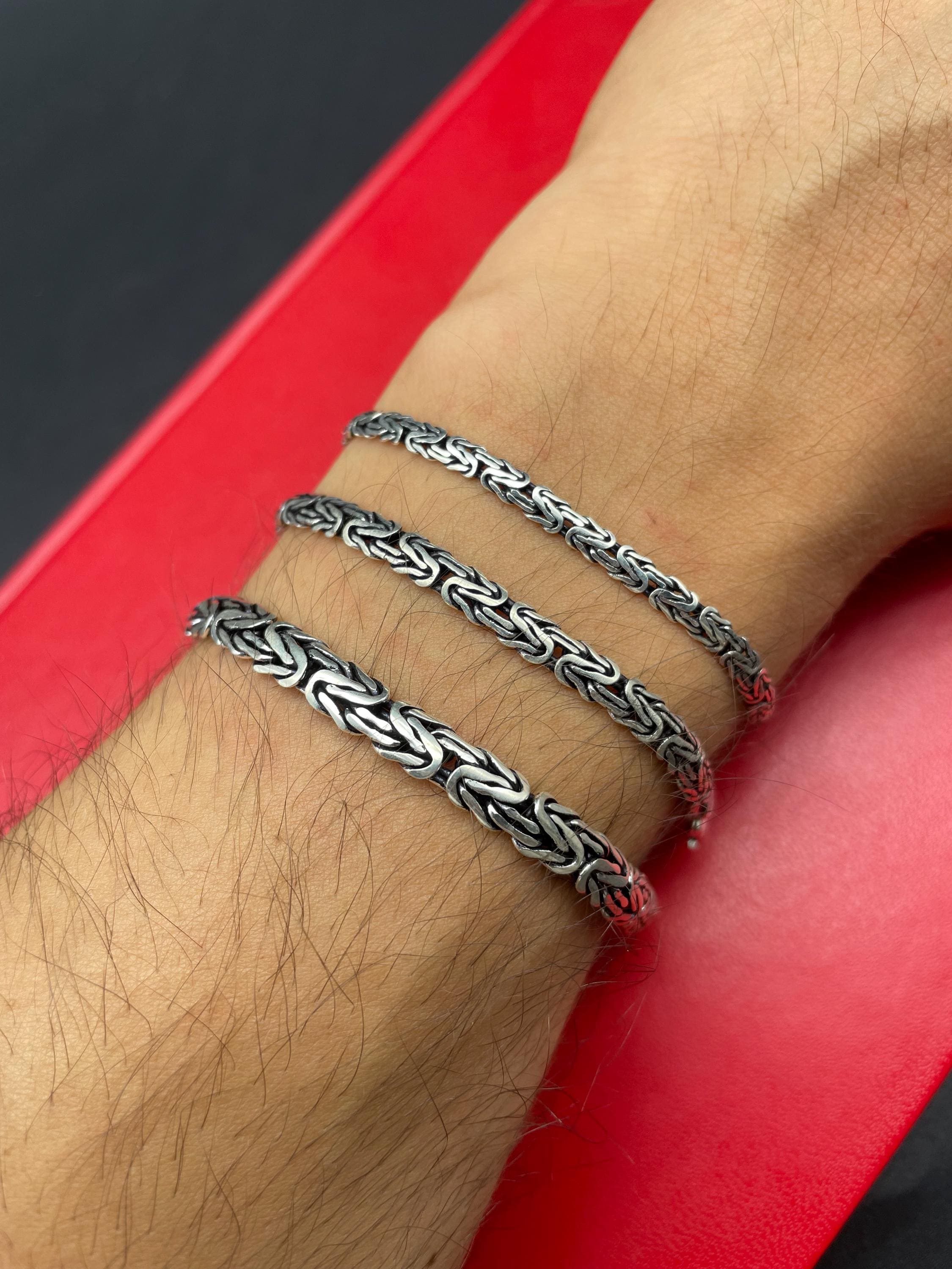 925 Sterling Silver Oxidized Flat Byzantine Bracelet, Bali King