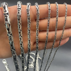 Oxidized 925 Silver Byzantine Necklace, Men's Chunky King Chain, Solid Sterling Silver Round Chain, Gift for Him, Gift for Her, Handcrafted