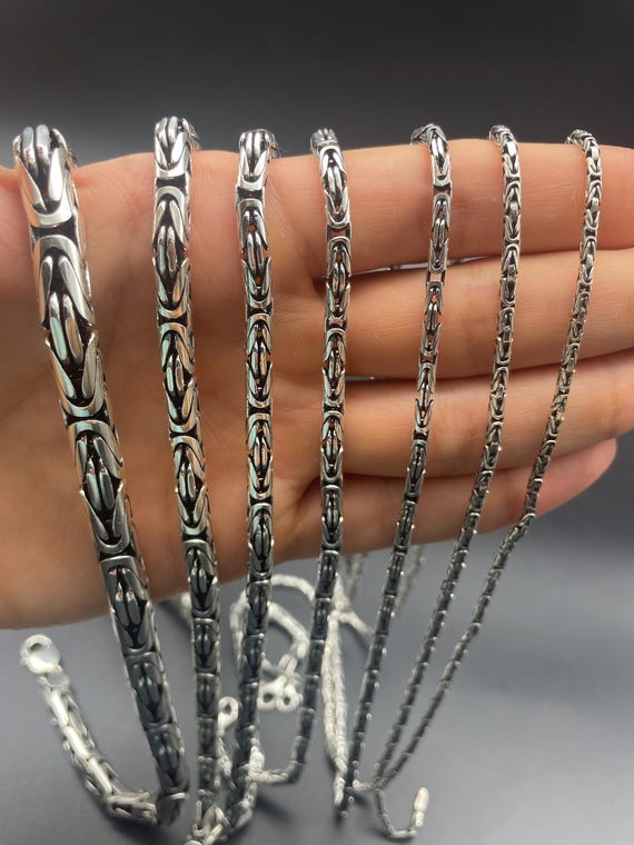Oxidized 925 Silver Byzantine Necklace, Men's Chunky King Chain