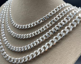 925 Sterling Silver Solid Cuban Chain, Curb Link Chain Necklace, Italian Cuban Chain, Anniversay Gift Chain, Thick Silver Chain, Gift Him