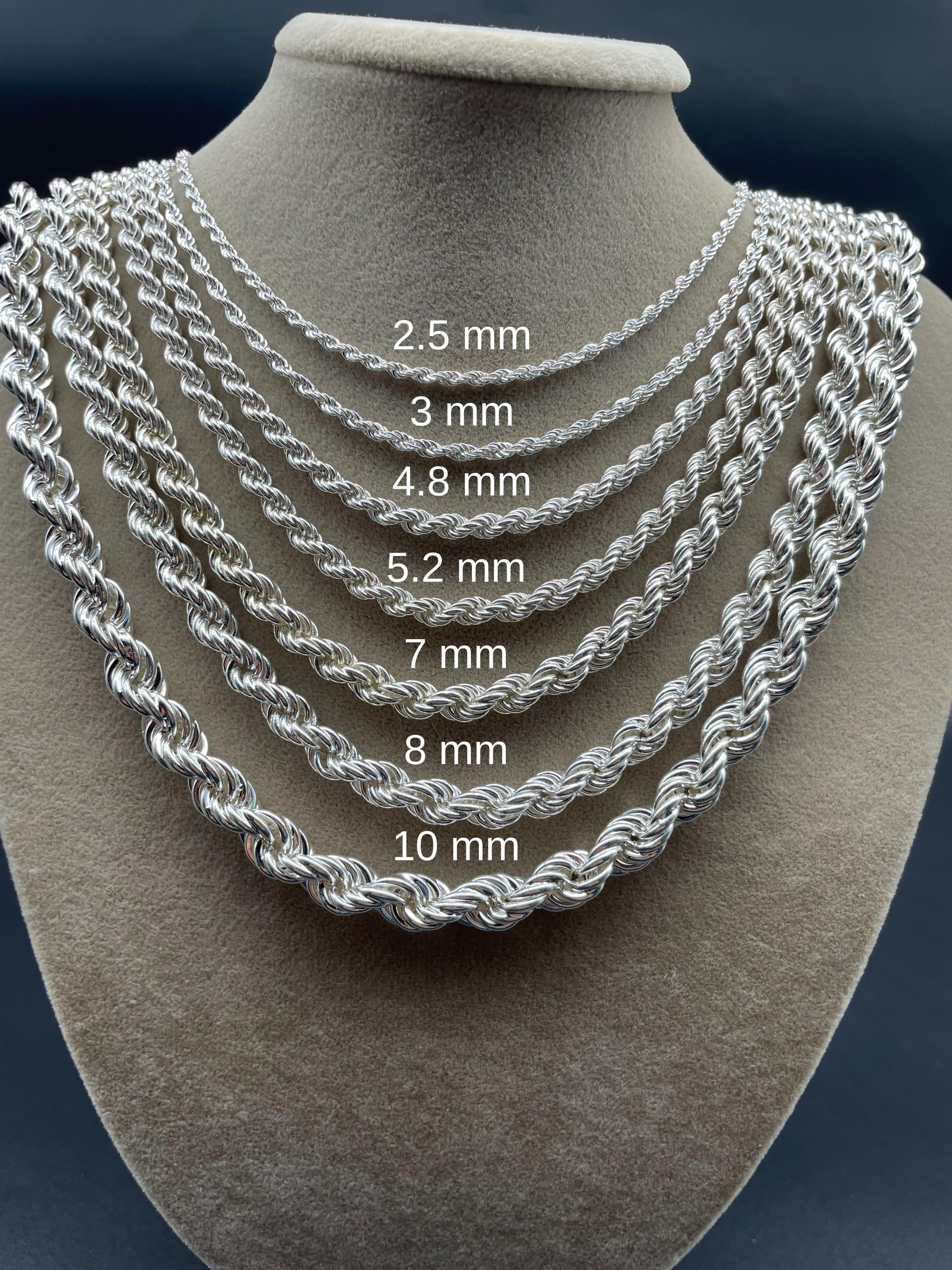 925 Sterling Silver Rope Chain Necklace, Twist Chain, Real Silver