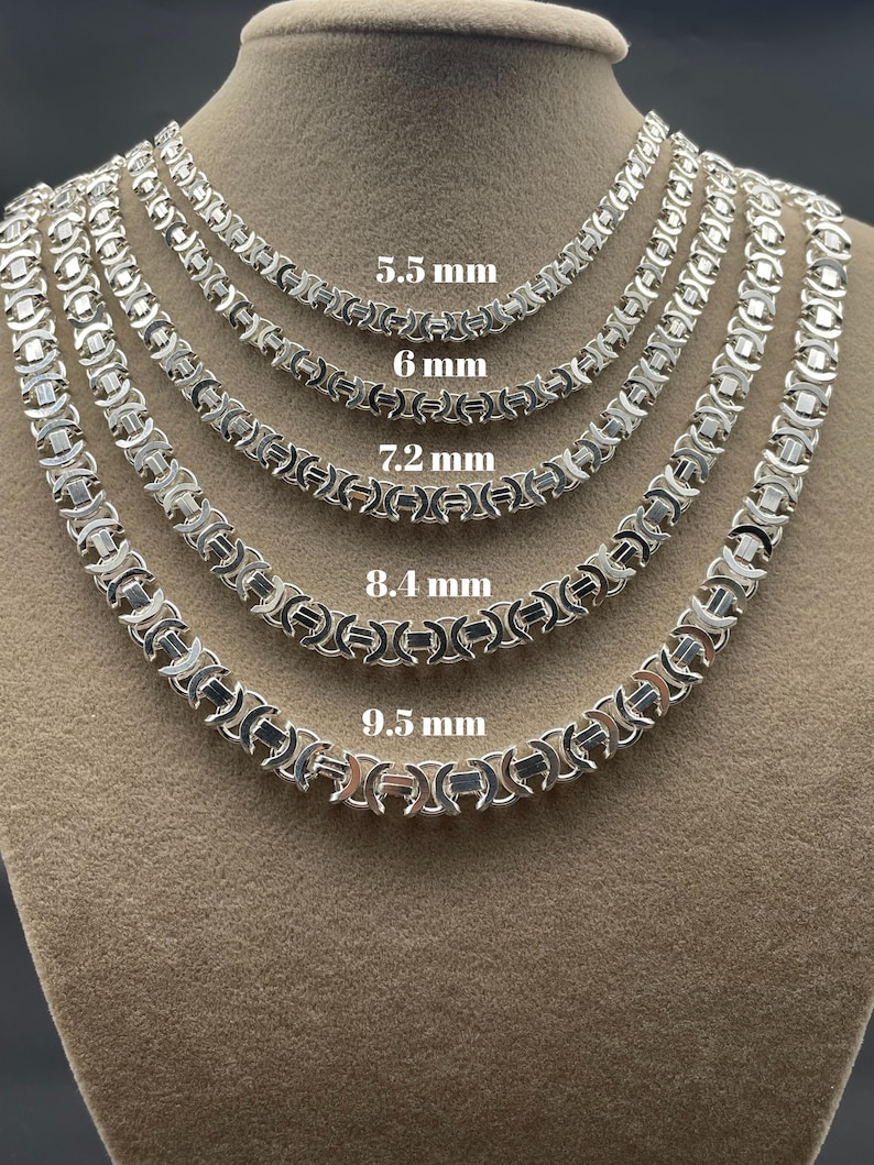 925 Sterling Silver Flat Euro Byzantine Chain Necklace, Byzantine Bali Chain, Byzantine Euro King Chain, Italian Solid Chain, Gift for Men afbeelding 2