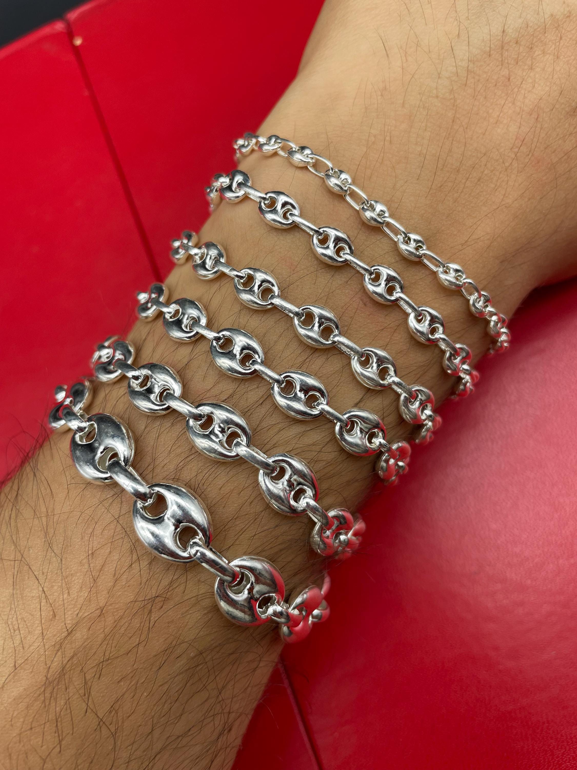 925 Sterling Silver Puffed Mariner Chain Bracelet, Mariner Rolo