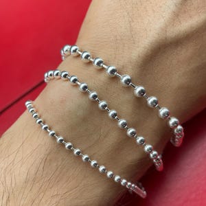925 Sterling Silver Ball Bead Bracelet, Dainty Beaded Chain Bracelet, Minimalist Everyday Jewelry, Gift for Her, Men&#39;s Italian Silver Chain