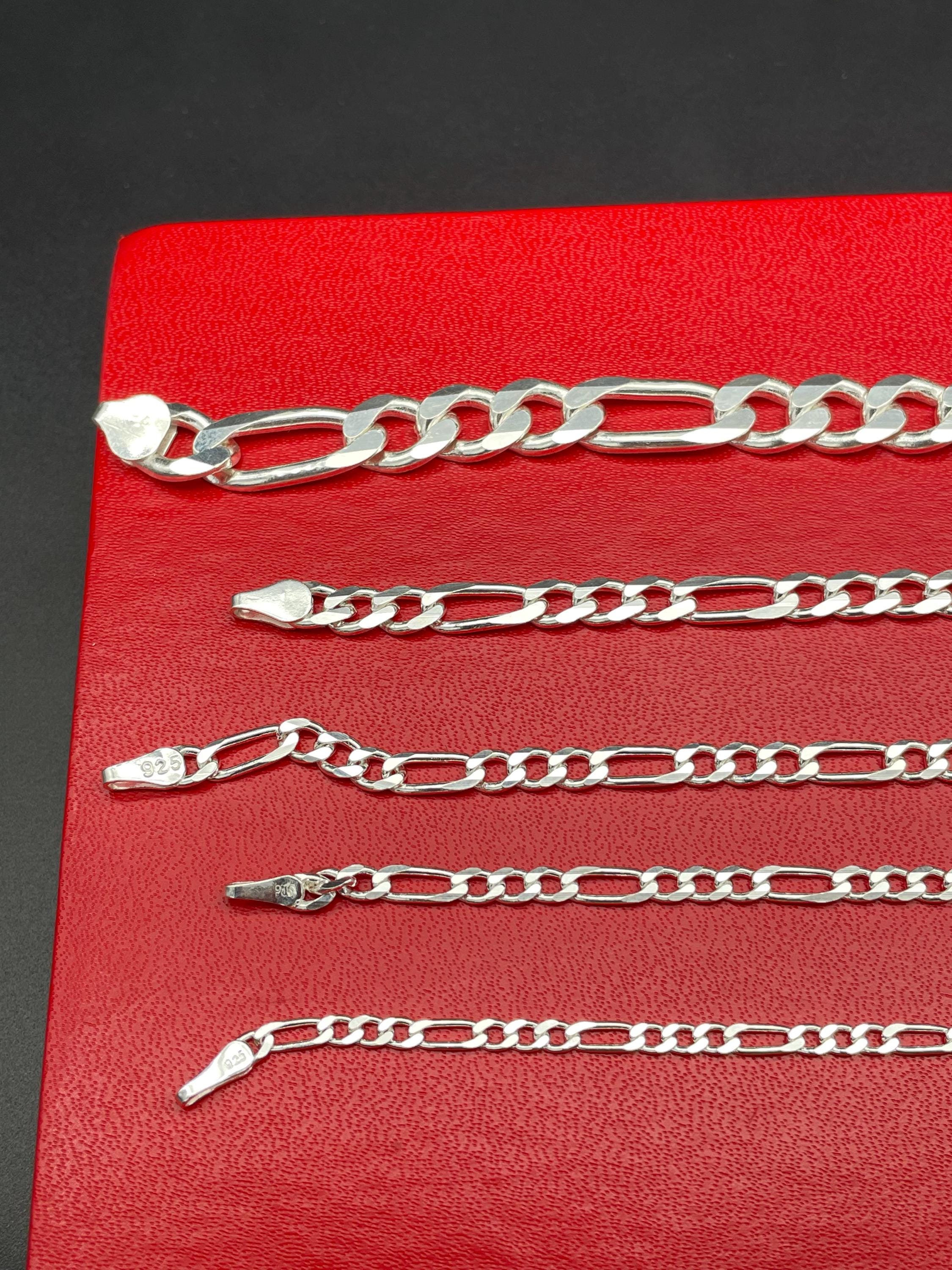 925 Sterling Silver Figaro Chain Bracelet, Men Figaro Chain