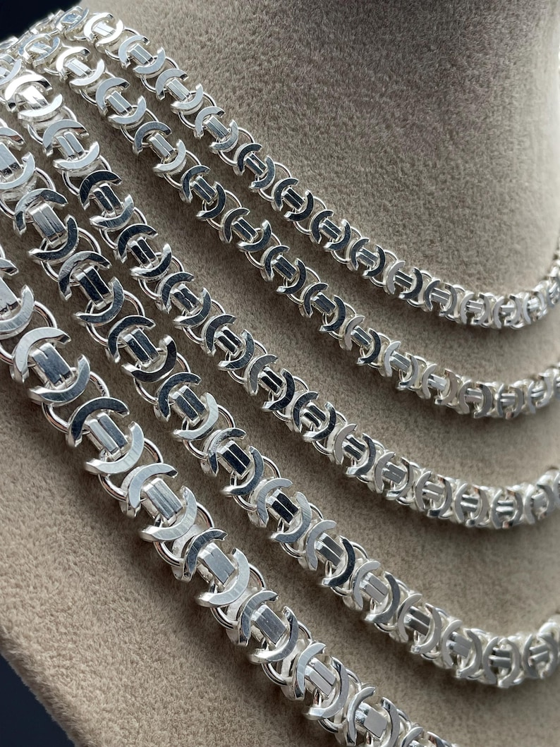 925 Sterling Silver Flat Euro Byzantine Chain Necklace, Byzantine Bali Chain, Byzantine Euro King Chain, Italian Solid Chain, Gift for Men afbeelding 4
