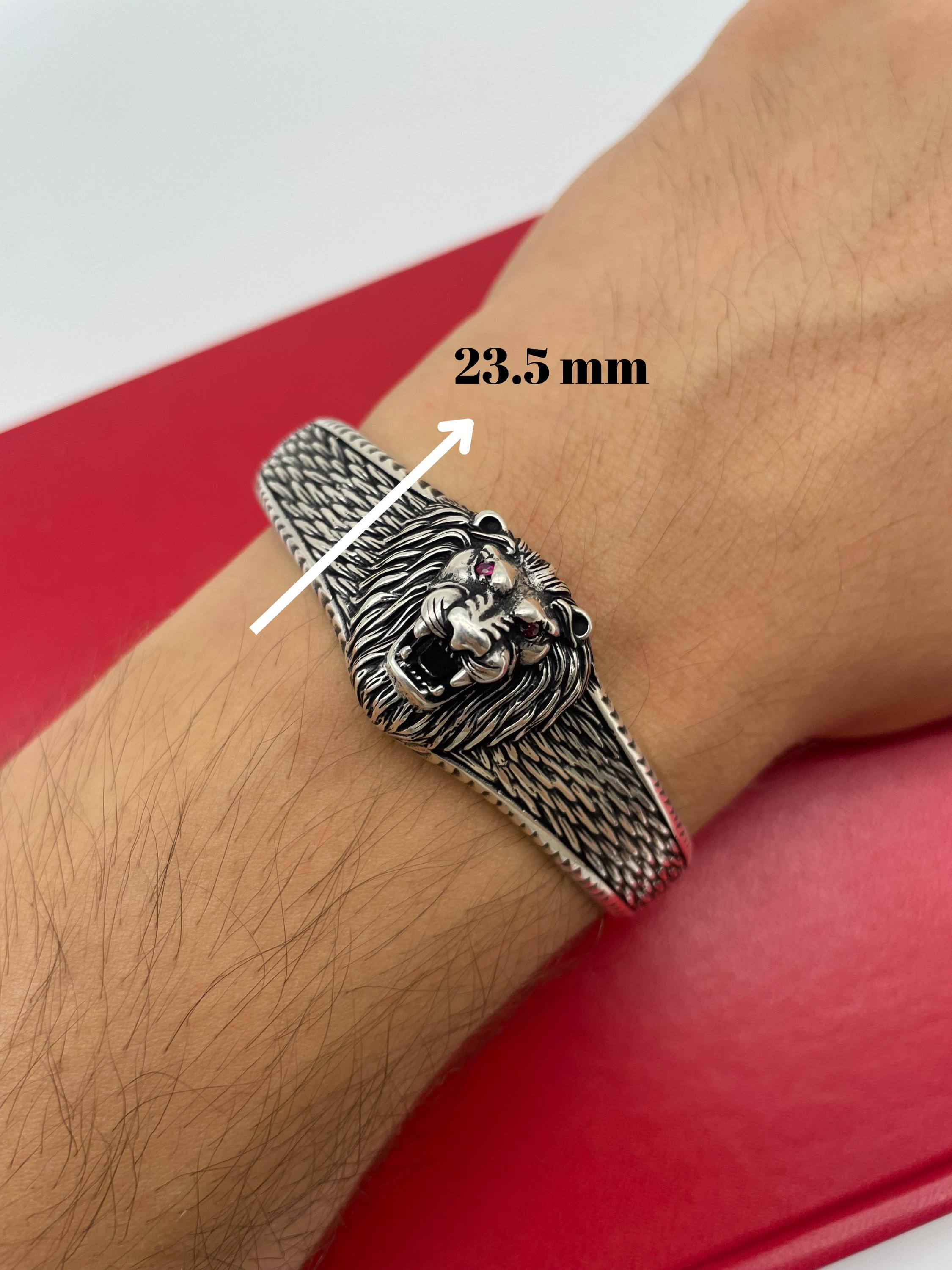 925 Sterling Silver Lion Bracelet, Cuff Bangle Bracelet, Lion Head