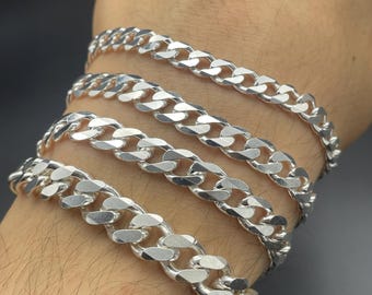 925 Sterling Silver Cuban Chain Bracelet, Curb Link Chain Bracelet, Italian Cuban Chain, Anniversay Gift Chain, Thick Silver Chain, Gift Him