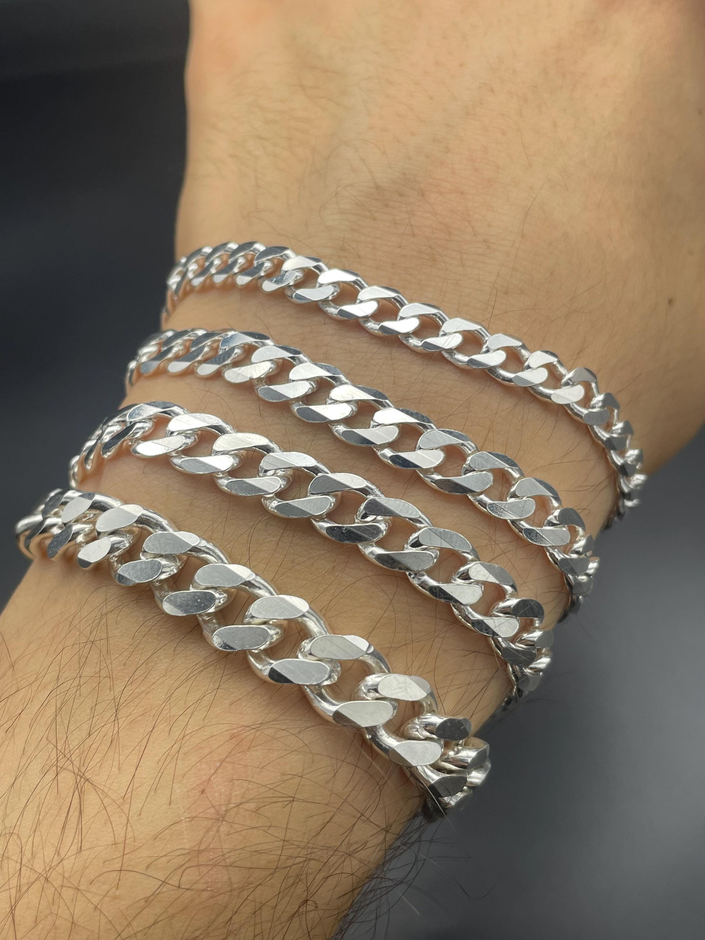 925 Sterling Silver Cuban Chain Bracelet, Curb Link Chain