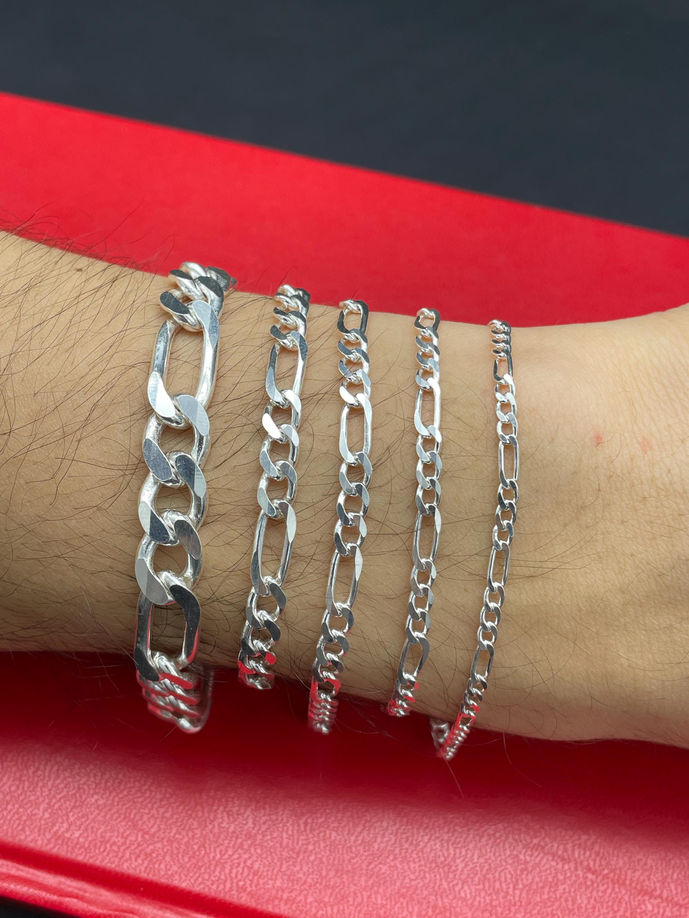 925 Sterling Silver Figaro Chain Bracelet, Men Figaro Chain 