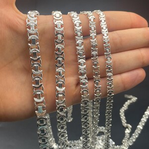 925 Sterling Silver Flat Euro Byzantine Chain Necklace, Byzantine Bali Chain, Byzantine Euro King Chain, Italian Solid Chain, Gift for Men afbeelding 7