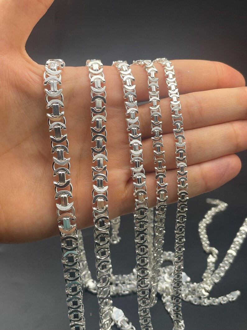 925 Sterling Silver Flat Euro Byzantine Chain Necklace, Byzantine Bali Chain, Byzantine Euro King Chain, Italian Solid Chain, Gift for Men afbeelding 7