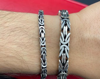 925 Sterling Silver Oxidized Byzantine Bracelet, Silver Square Byzantine Chain, Bali Byzantine Bracelet, Gift Men Bracelet, Silver Bracelet