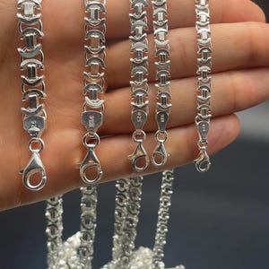 925 Sterling Silver Flat Euro Byzantine Chain Necklace, Byzantine Bali Chain, Byzantine Euro King Chain, Italian Solid Chain, Gift for Men afbeelding 9
