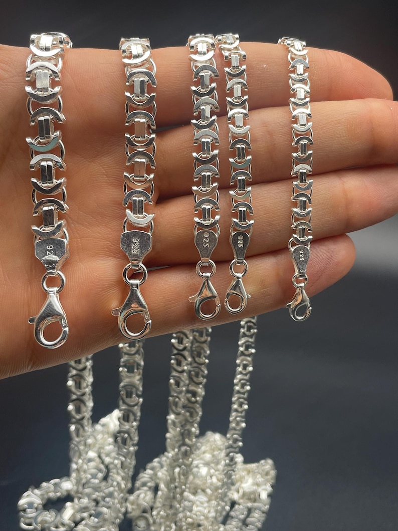 925 Sterling Silver Flat Euro Byzantine Chain Necklace, Byzantine Bali Chain, Byzantine Euro King Chain, Italian Solid Chain, Gift for Men afbeelding 9
