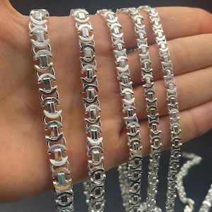 925 Sterling Silver Flat Euro Byzantine Chain Necklace, Byzantine Bali Chain, Byzantine Euro King Chain, Italian Solid Chain, Gift for Men afbeelding 1