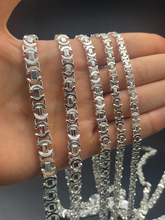 925 Sterling Silver Flat Euro Byzantine Chain Necklace, Byzantine Bali Chain, Byzantine Euro King Chain, Italian Solid Chain, Gift for Men