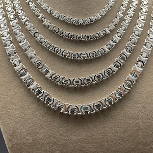 925 Sterling Silver Flat Euro Byzantine Chain Necklace, Byzantine Bali Chain, Byzantine Euro King Chain, Italian Solid Chain, Gift for Men afbeelding 6