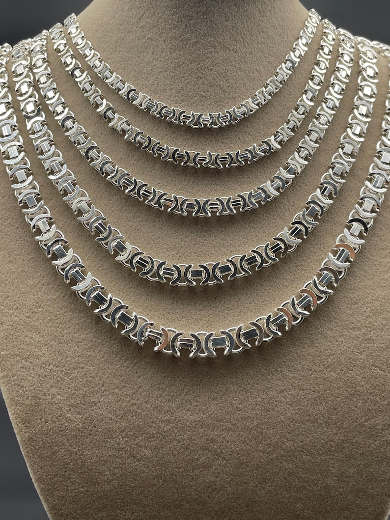 925 Sterling Silver Flat Euro Byzantine Chain Necklace, Byzantine Bali Chain, Byzantine Euro King Chain, Italian Solid Chain, Gift for Men afbeelding 6
