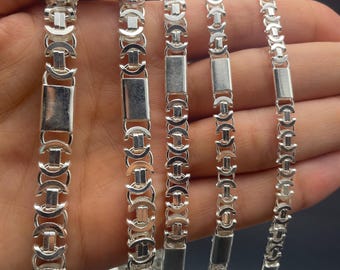 925 Sterling Silver Euro Byzantine Chain with Polished Panels, Handmade King Chain Necklace, Solid Silver Chain, Gift for Him, Gift for Her