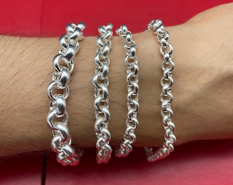 925 Sterling Silver Rolo Chain, Rolo Belcher Chain Bracelet, Gift for Birthday, Men's Silver Chain, Gift for Her, 925 Stamped Rolo Bracelet
