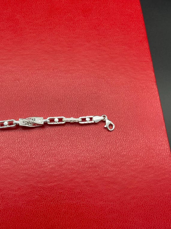 925 Sterling Silver Chain Bracelet, Greek Key Box Bracelet, Greek