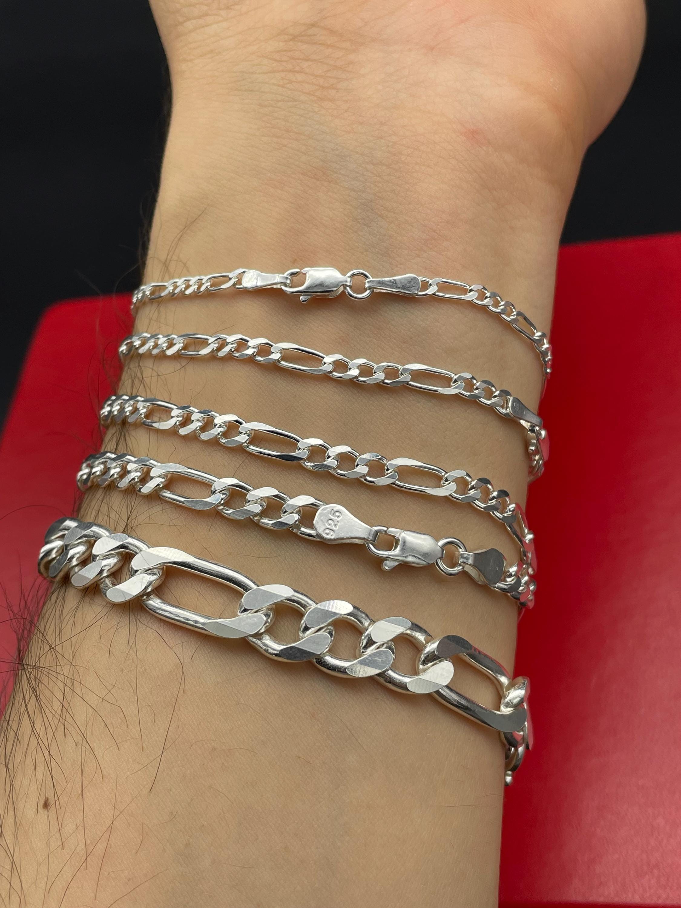 925 Sterling Silver Figaro Chain Bracelet, Men Figaro Chain