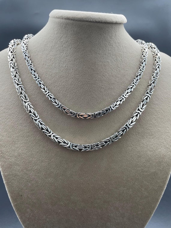 925 Sterling Silver Square Byzantine Chain Necklace, Bali King