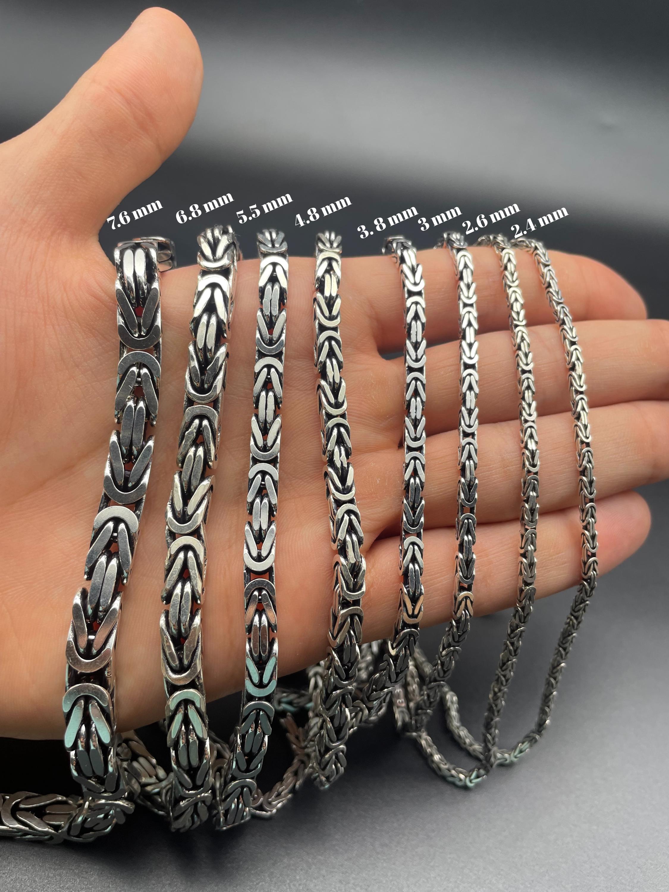Oxidized 925 Sterling Silver Square King Byzantine Chain, Men's