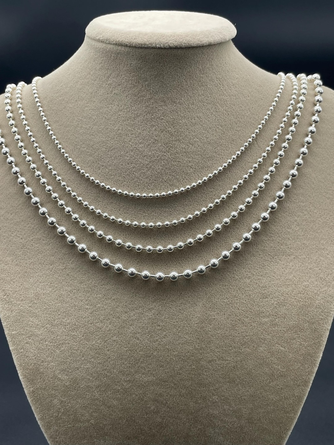 925 Sterling Silver Beaded Chain Necklace, Dainty Minimalist
